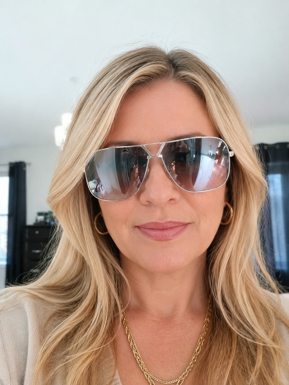 Guess Silver Aviator Sunglasses with Mirrored Lenses
